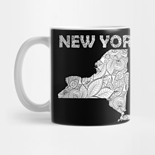 Mandala art map of New York with text in white Mug